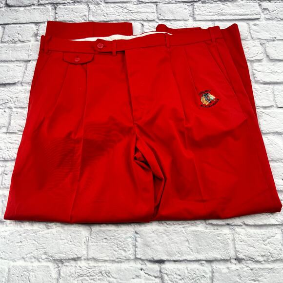 LA MODE Vintage Pleated Golf Pants Men's Size 40 Red Chicago Blackhawks - Picture 2 of 11